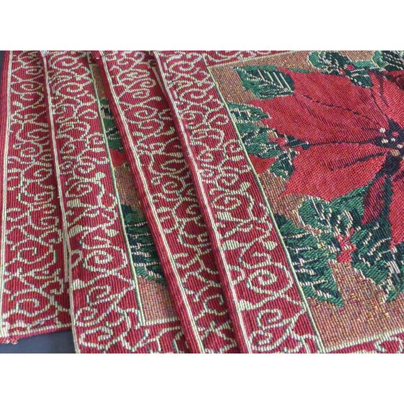Set of 4 Poinsettia Christmas Placemats Woven Red Gold Trim Table Holiday Decor - Picture 3 of 6